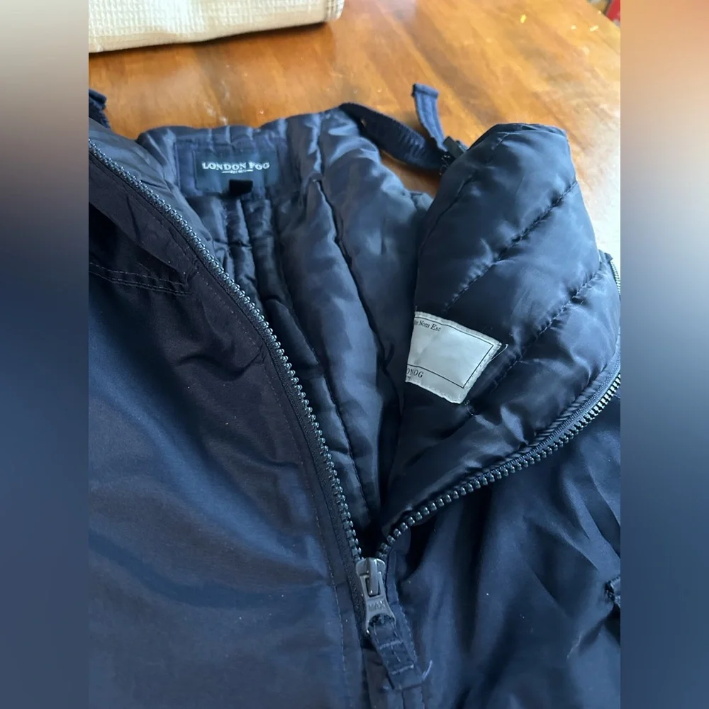 London Fog Navy Snow Bibs Boys 7 | Insulated Overalls, Zip Front, Cargo Pockets